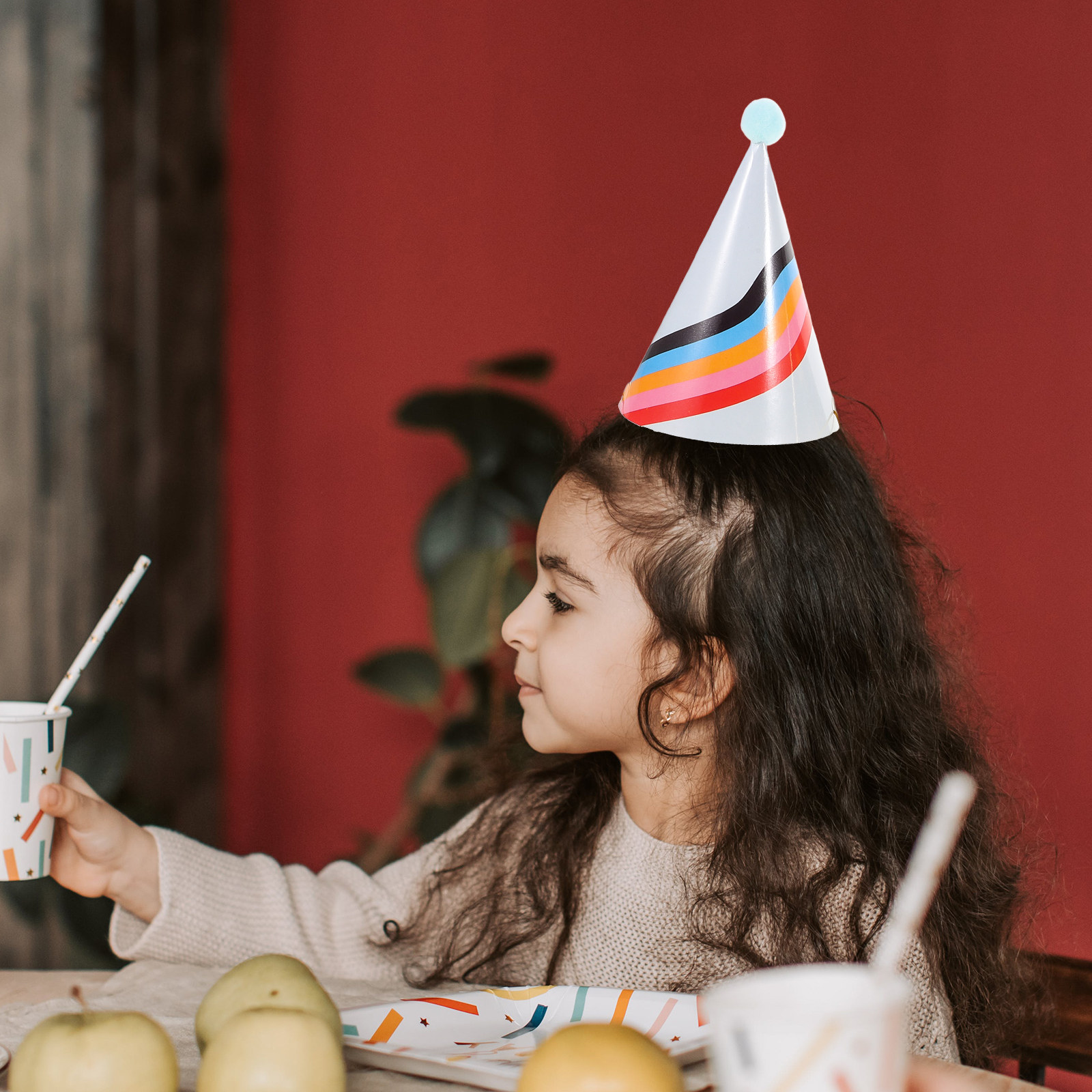 Party Hat Cone - 3 Adet Altın Folyo Detaylı Kağıt
