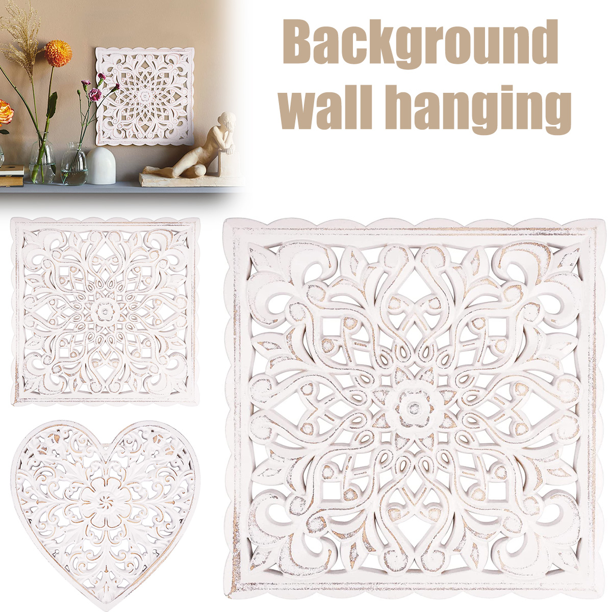 Flower Wall Panel - Ahşap Duvar Dekor Çiçek Hollow Oyma